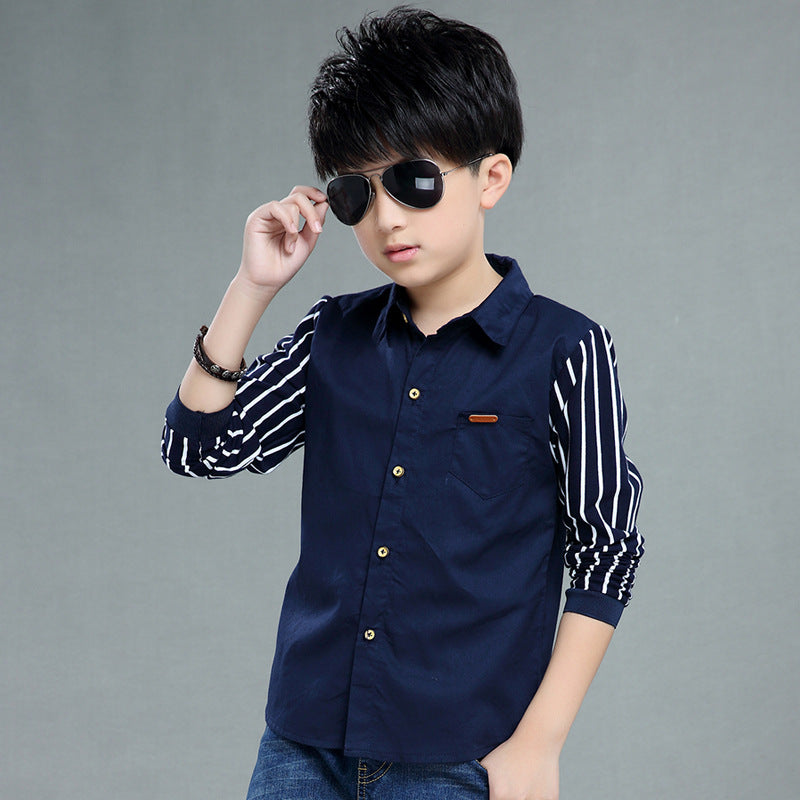 Long Sleeve Fall Casual Children's Striped Shirt – Comfortable & Stylish