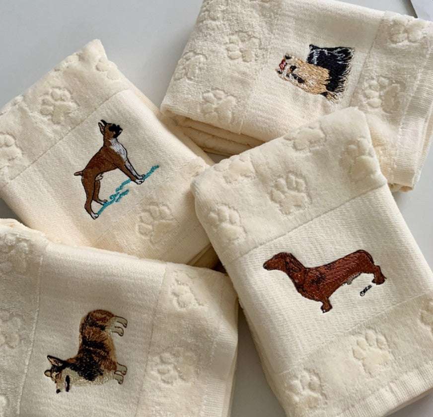 Dog Embroidery Water Absorbing Wash Towel – Pure Cotton