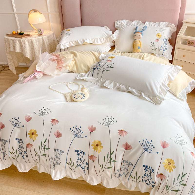 Deluxe Four-Piece Embroidered Washed Cotton Quilt Cover Set