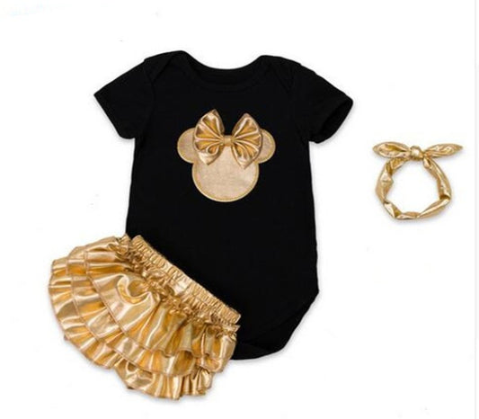 Cotton Baby Play Suit Black&Gold – Comfortable & Stylish Bodysuit for Baby Boys and Girls