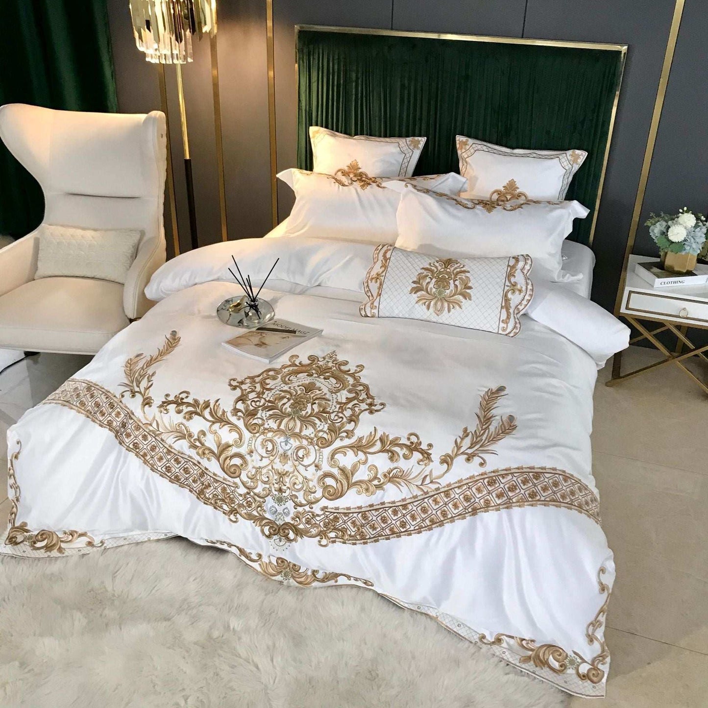 Ice Silk Duvet Cover Bedding Set – European Style Personalized Embroidered Bedding Set