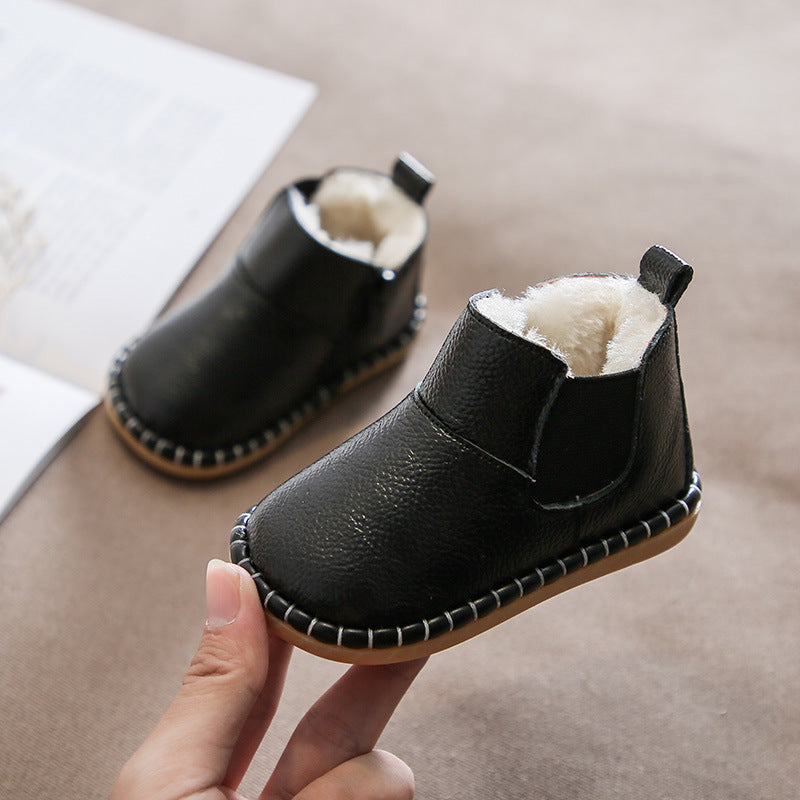 Winter Leather Baby Shoes – Soft Cotton Sole for Warmth & Comfort