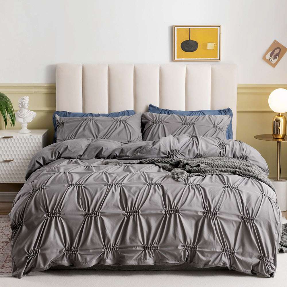 Craftsmanship Plain Solid Color Quilt Cover Pillowcase Bedding Set