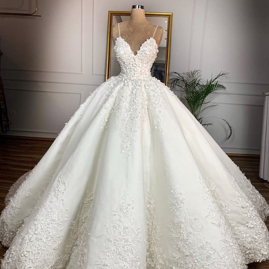 Deep V-Neck Sexy Lace Floor-Length Wedding Dress