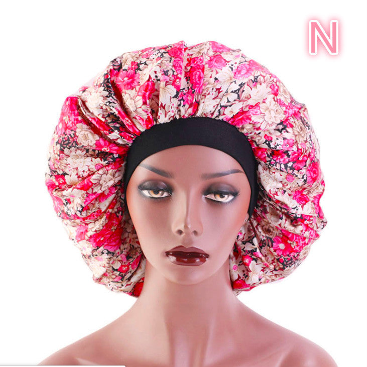 Beauty Satin Silk Hair Bonnet – Elegant Sleep Night Cap with Beautiful Print