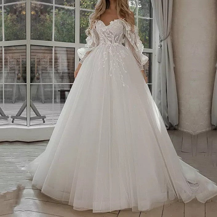 Classic wedding dress - boho style with puff sleeves