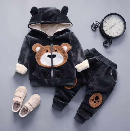 Retro Style Cute Cartoon Pattern Casual Pants Suit – Unisex Hoodie & Pants Set for Kids