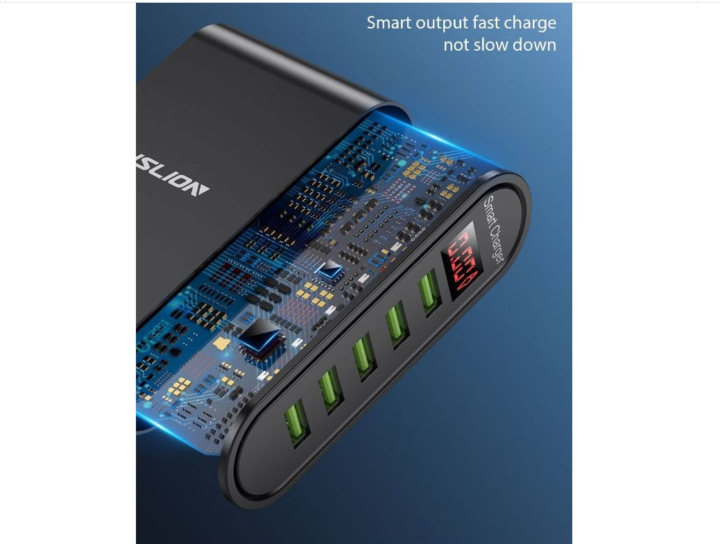 USB 5-Port Digital Display Charger – Smart Desktop Charging Station