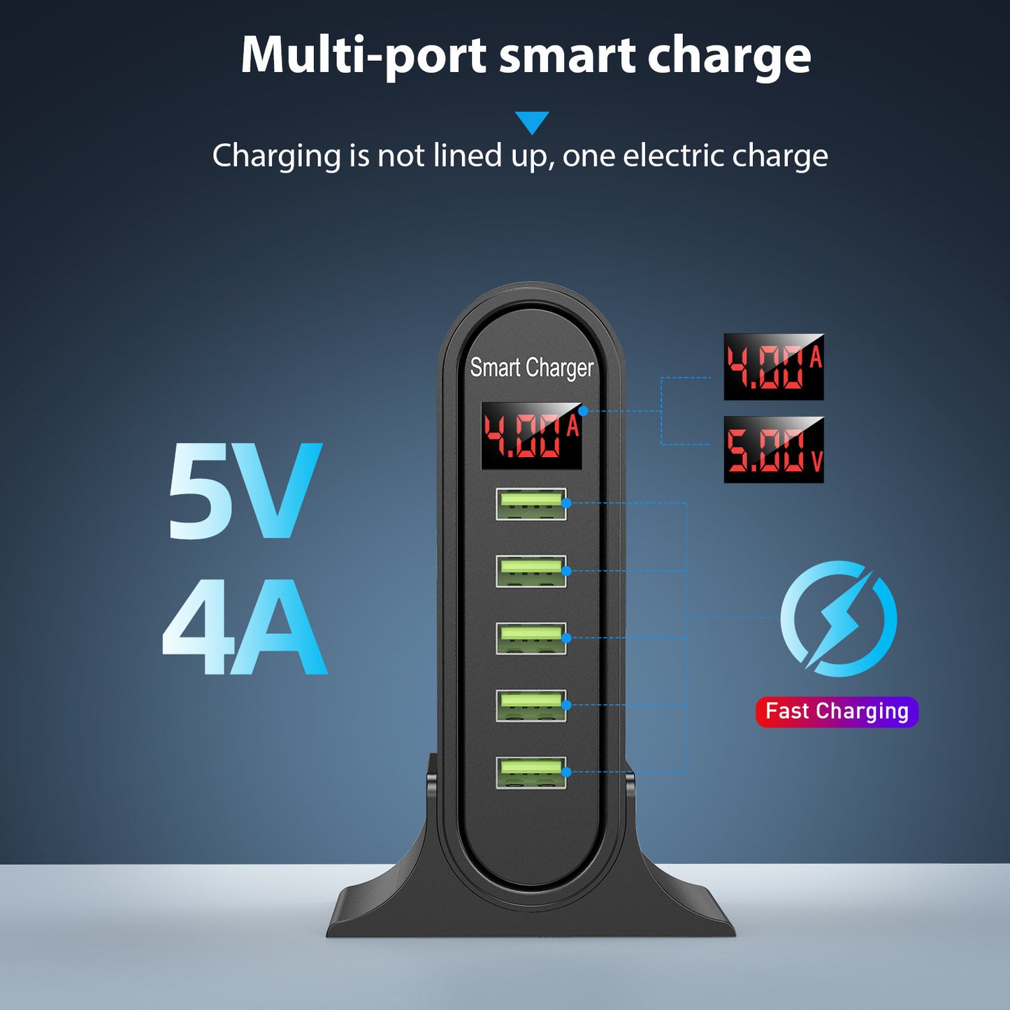 USB 5-Port Digital Display Charger – Smart Desktop Charging Station