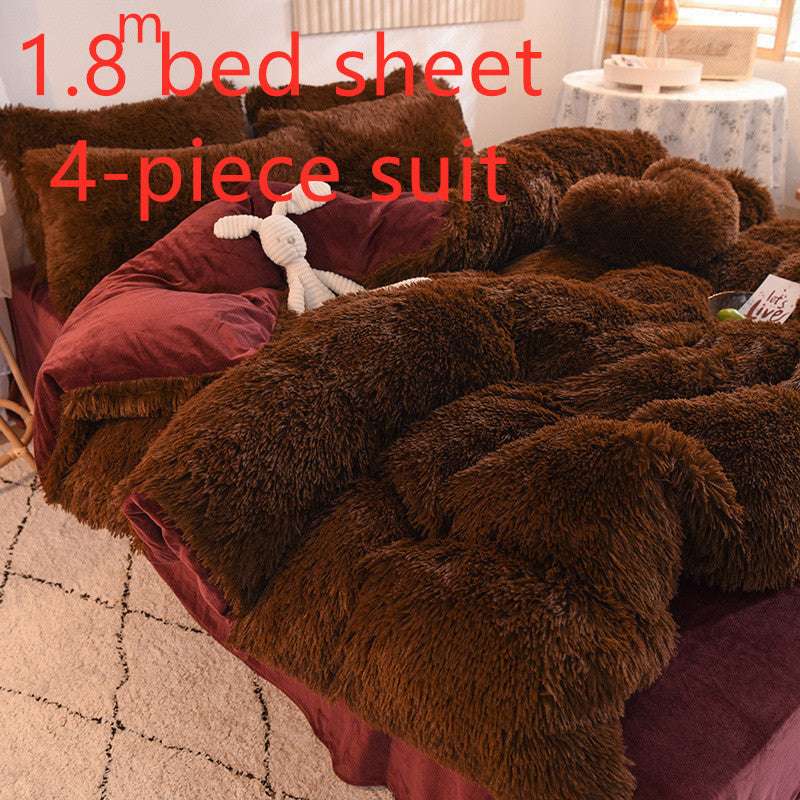 Luxurious Mink Velvet and  Crystal Velvet Four-Piece Bedding Set – Personalized Fashion Style