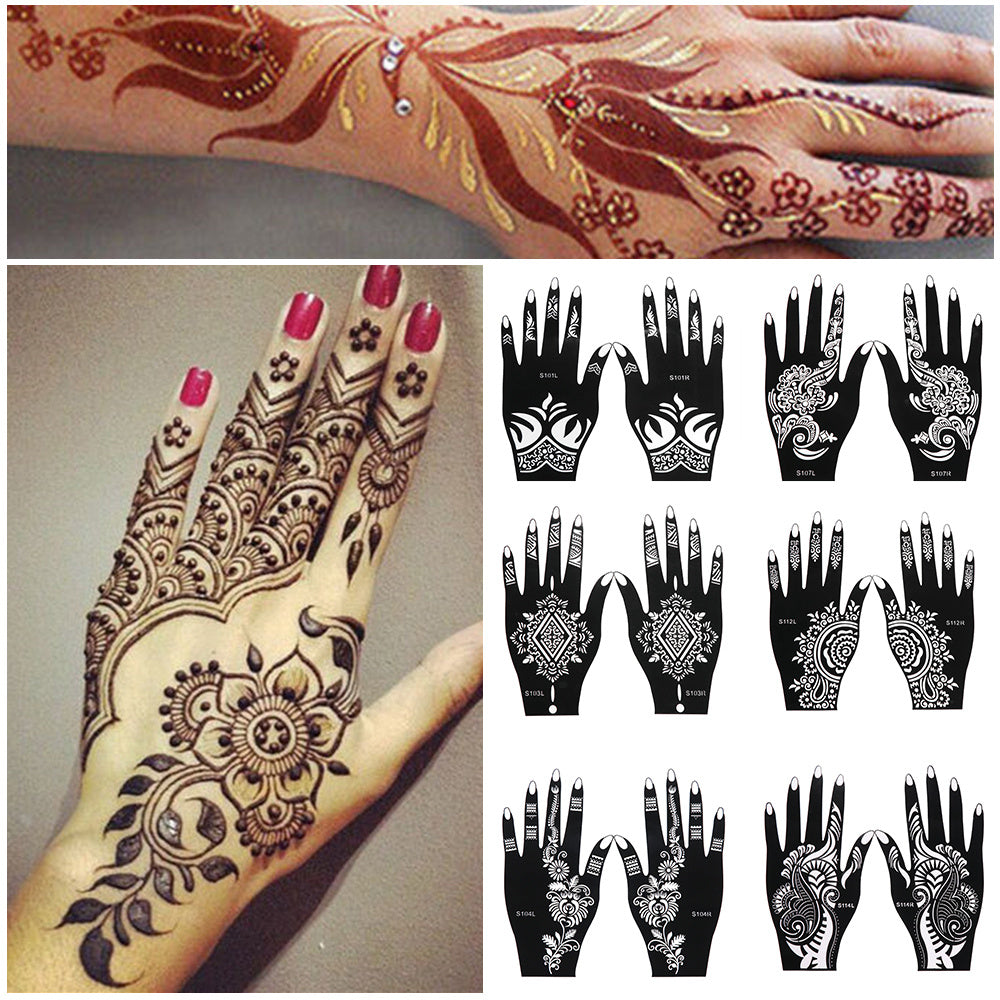 Hand Tattoo Stickers 2 sheets – Henna Stencil for Temporary Body Art