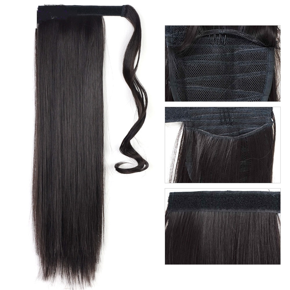 Long Straight Wrap Around Clip-In Ponytail Hair Extension – 22 Inch, Heat Resistant Synthetic Hair