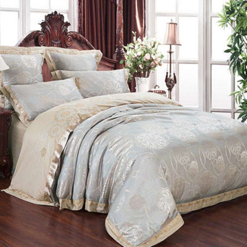 High-Grade European Four-Piece Satin Jacquard Bedding Set – Pure Cotton Sheet & Quilt Cover – Genuine Wedding Home Textile