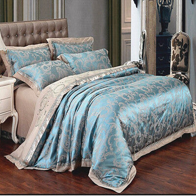 High-Grade European Four-Piece Satin Jacquard Bedding Set – Pure Cotton Sheet & Quilt Cover – Genuine Wedding Home Textile