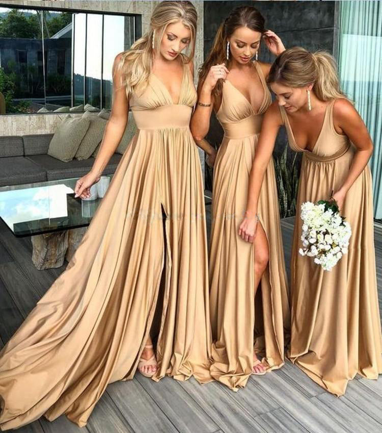 Women´s Deep V Neck Dress with Straps-Bridesmaid Dress