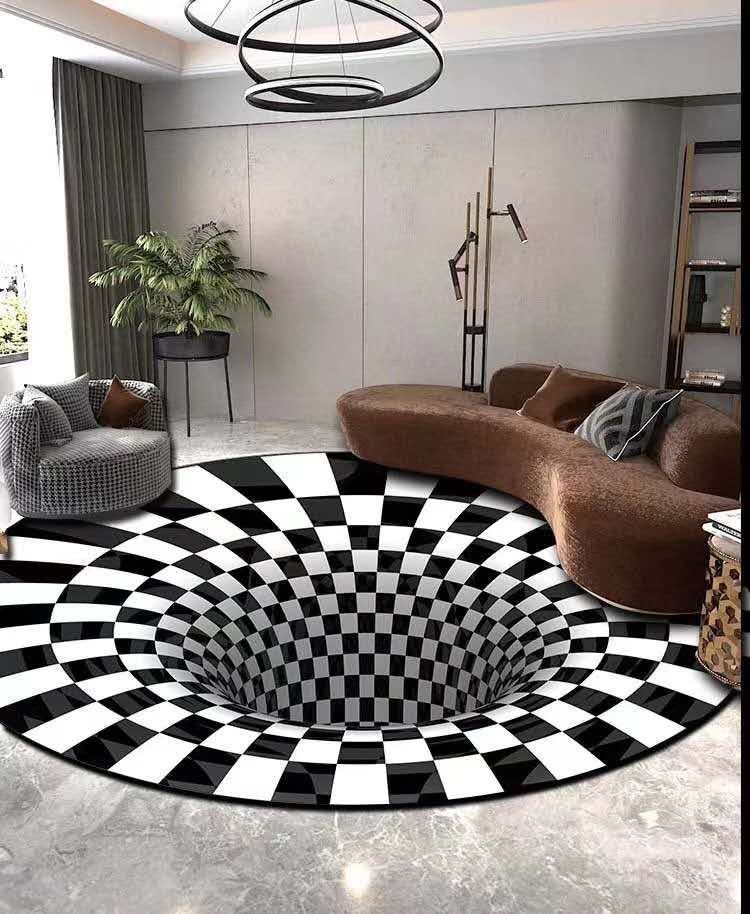 Vortex 3D Illusion Optical Carpet - Mulberry Silk Round Floor Mat