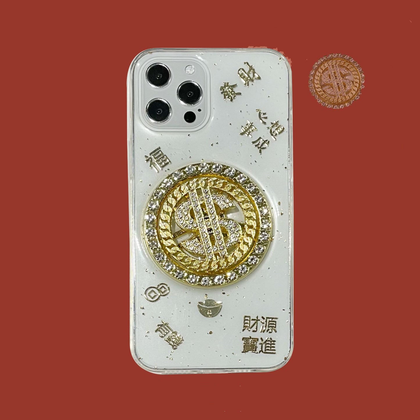 Luxury 3D Diamond Dollar Spinner iPhone Case – Glamorous & Protective TPU Cover