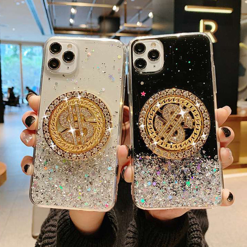 Luxury 3D Diamond Dollar Spinner iPhone Case – Glamorous & Protective TPU Cover