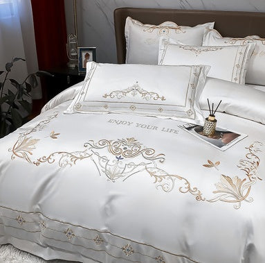 Pure Cotton Tencel Embroidery 4-Piece Sheet and  Duvet Cover Set – Cooling Comfort and Luxury