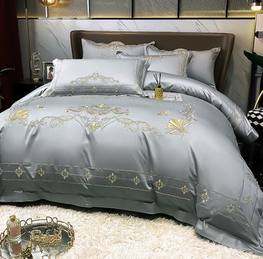 Pure Cotton Tencel Embroidery 4-Piece Sheet and  Duvet Cover Set – Cooling Comfort and Luxury