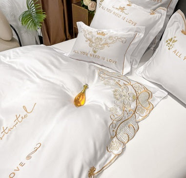 Pure Cotton Tencel Embroidery 4-Piece Sheet and  Duvet Cover Set – Cooling Comfort and Luxury