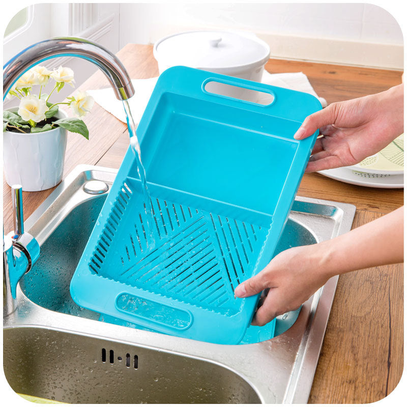 Ergonomic Multi-Function Cutting Board with Drain Basket - Perfect for Vegetables & Meat