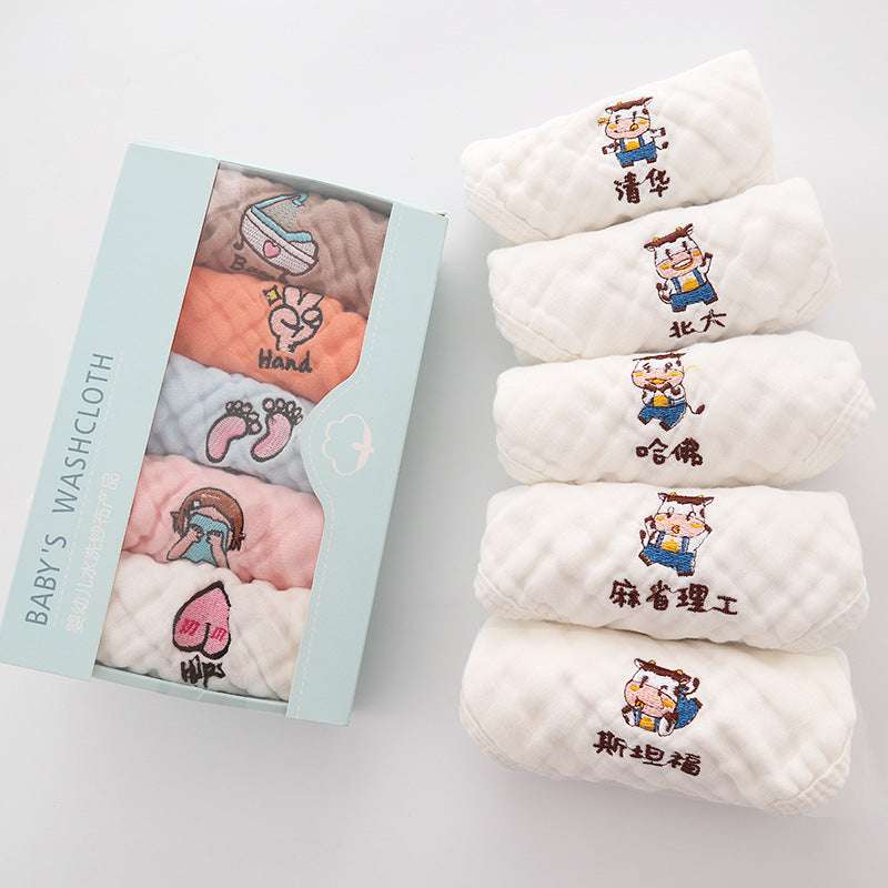 6-Layer Embroidered Baby Saliva Towel Set - Soft, Absorbent, and Adorable Designs for Infants & Toddlers