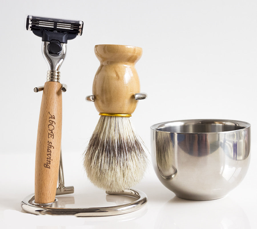 Retro Shaving Set with Wooden Handle – Premium Manual Razor Kit with Stainless Steel Shaving Bowl & Brush