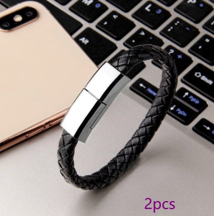 Stylish Braided Leather USB Data Cable Bracelet – Versatile Charging Accessory