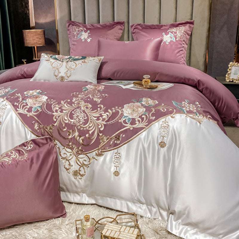 European Champagne Flower Embroidery Four-Piece Luxury Bedding Set