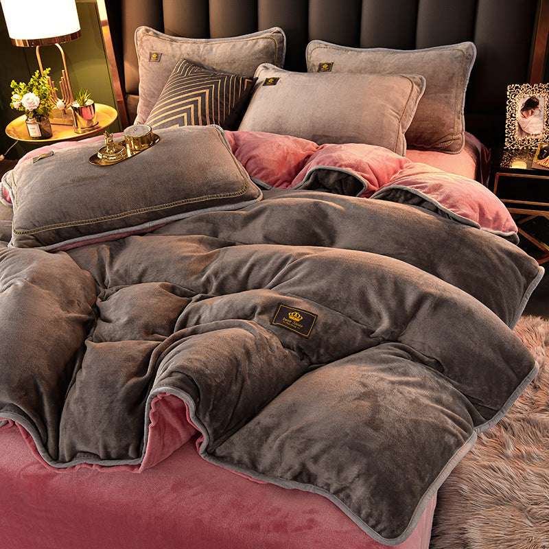 Thickened Winter Coral Flannel Bedding Kit Double-Sided Plus Duvet Cover