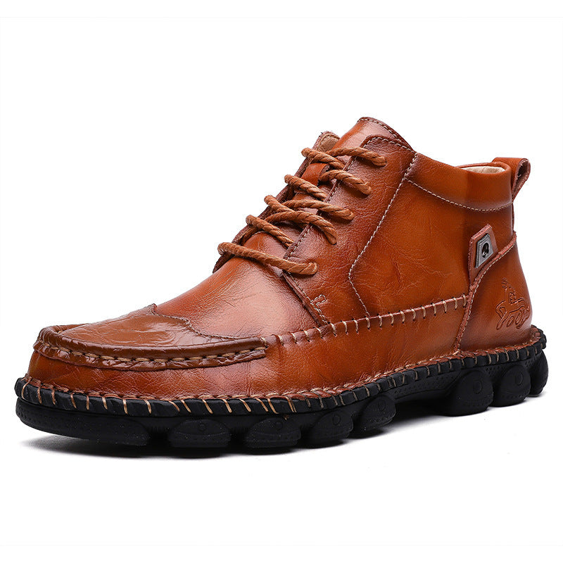 High Top Tooling Short Boots for men-Cowhide Leather