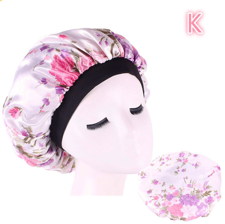 Beauty Satin Silk Hair Bonnet – Elegant Sleep Night Cap with Beautiful Print