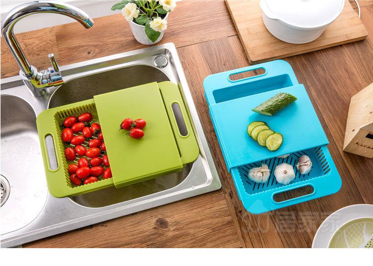 Ergonomic Multi-Function Cutting Board with Drain Basket - Perfect for Vegetables & Meat