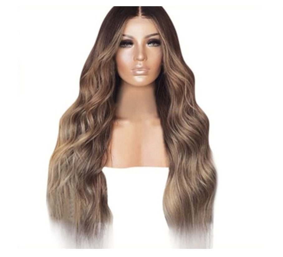 Gradient Long Curly Wig for Women – 70 cm, Korean Silk, Glamorous Look, European & American Style