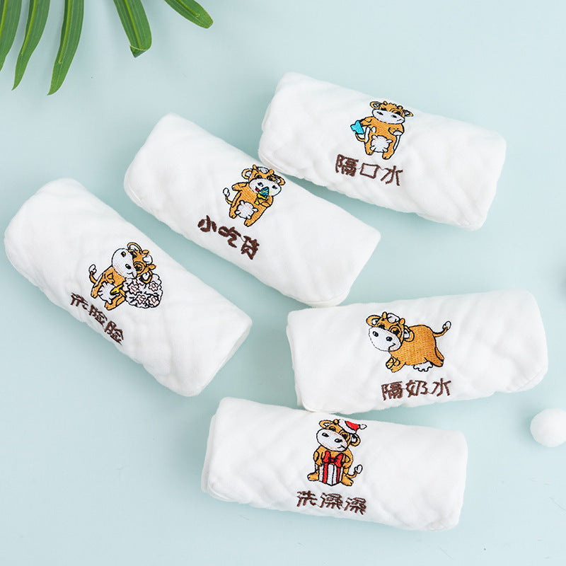 Embroidered Baby Saliva Towel Set 6 Layer- Soft, Absorbent, and Adorable Designs for Infants & Toddlers