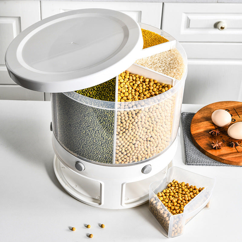 Eco-Friendly Rotary Grain Storage Box - Adjustable Food Container for Kitchen Organization