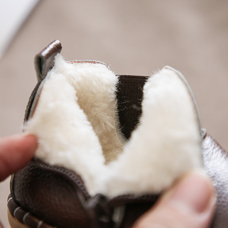 Winter Leather Baby Shoes – Soft Cotton Sole for Warmth & Comfort