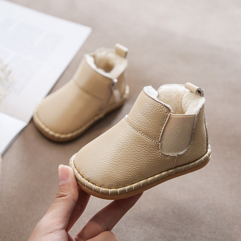 Winter Leather Baby Shoes – Soft Cotton Sole for Warmth & Comfort