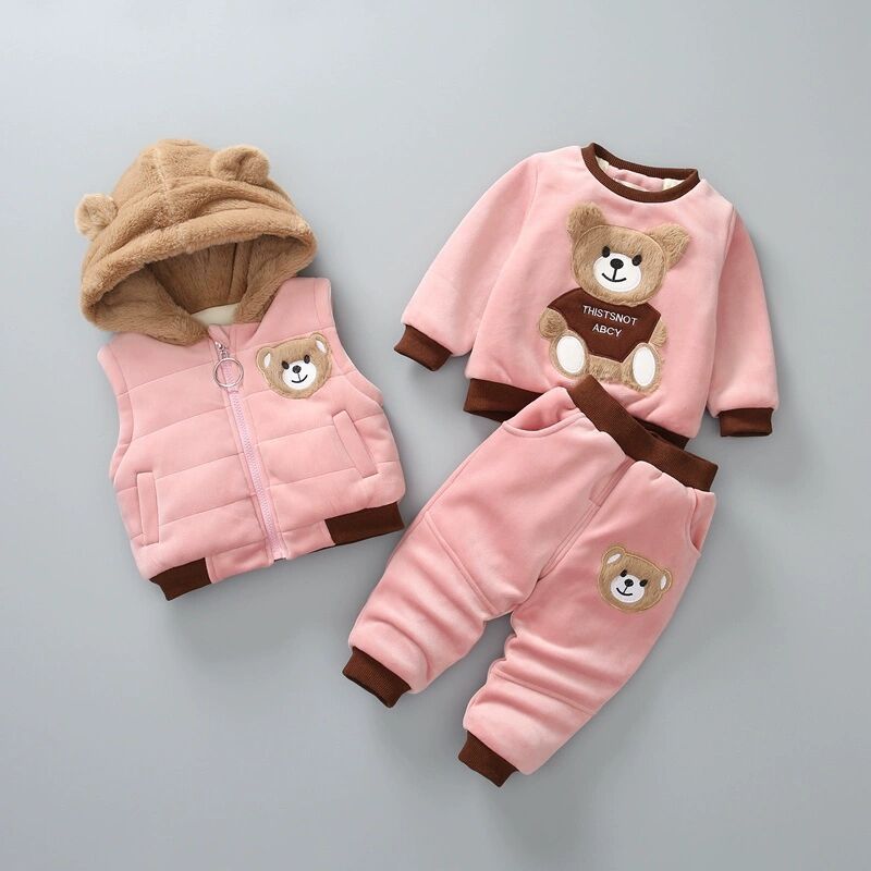 Children’s Double-Layer Plush Fleece 3-Piece Winter Suit – Cozy and Stylish for 1-3 Year Olds