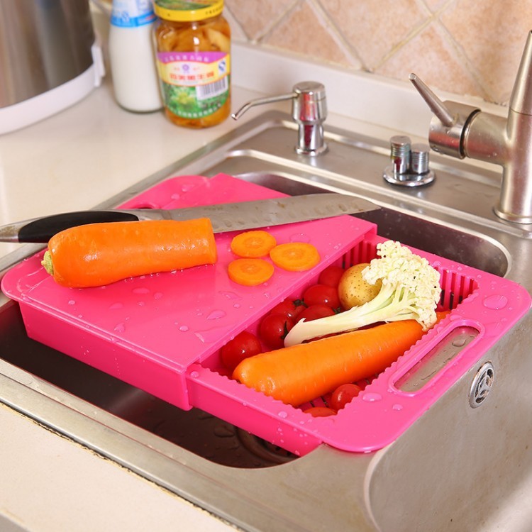 Ergonomic Multi-Function Cutting Board with Drain Basket - Perfect for Vegetables & Meat