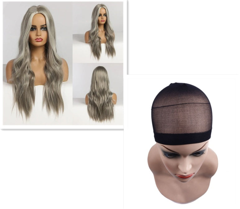 Long Curly Gray Wig for Women – 70 cm, European & American Style, Glamorous and Versatile