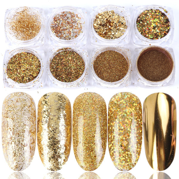 8 Box Mix Glitter Nail Art Powder Flakes Set – Holographic Iridescent Nail Art Glitter