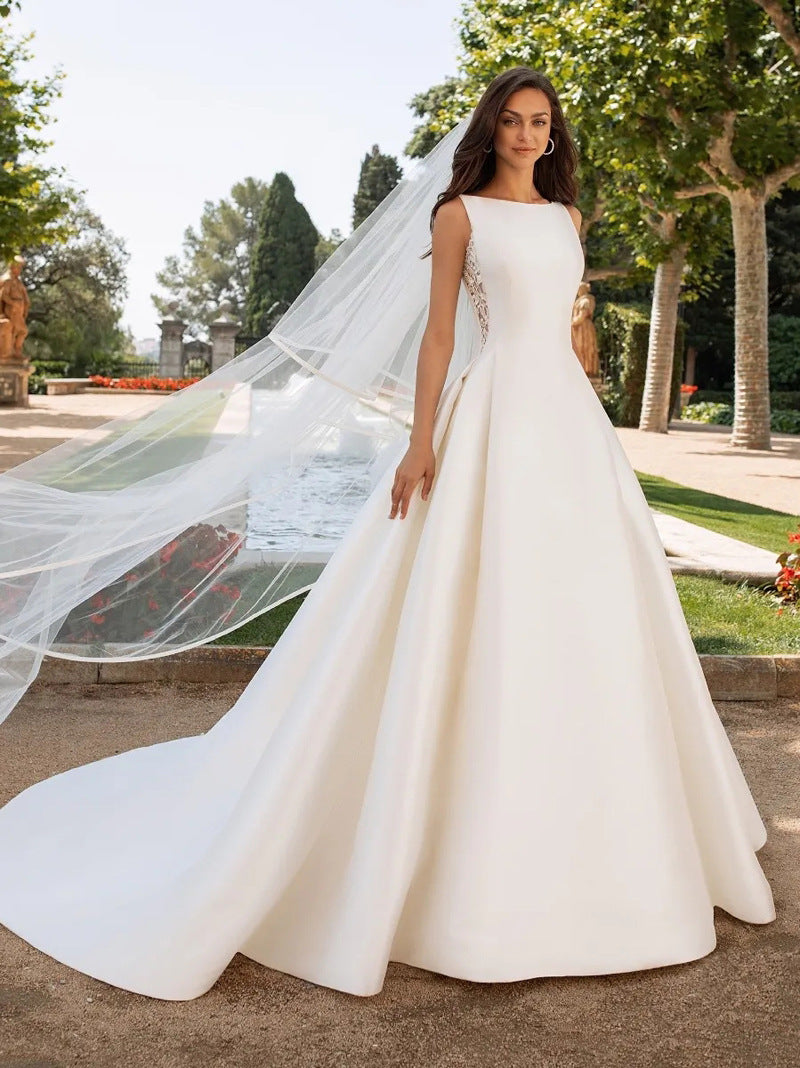 French Retro Lace Advanced Texture Satin Slim Wedding Dress