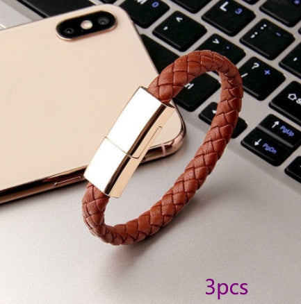 Stylish Braided Leather USB Data Cable Bracelet – Versatile Charging Accessory