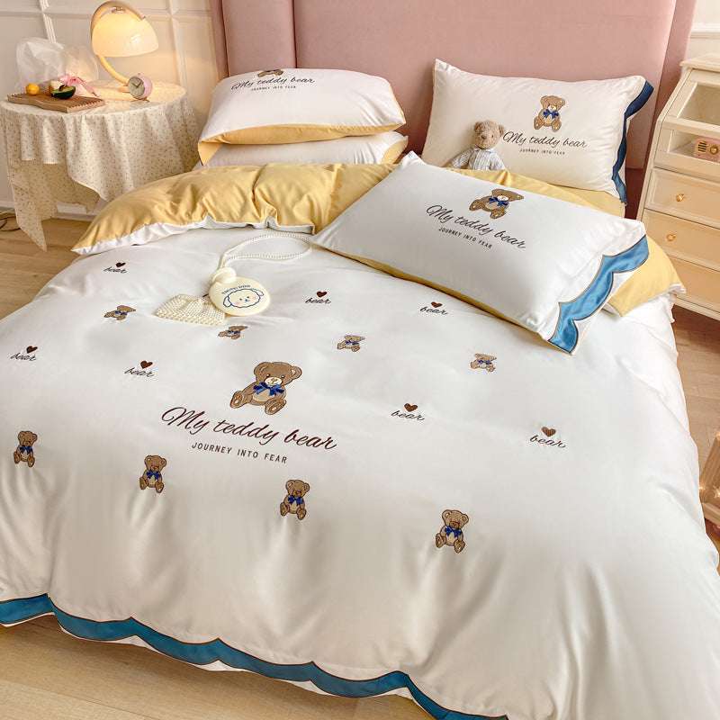 Deluxe Four-Piece Embroidered Washed Cotton Quilt Cover Set