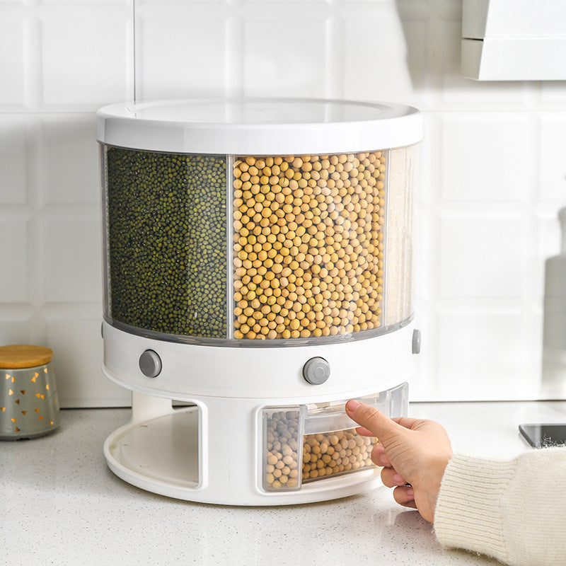 Eco-Friendly Rotary Grain Storage Box - Adjustable Food Container for Kitchen Organization