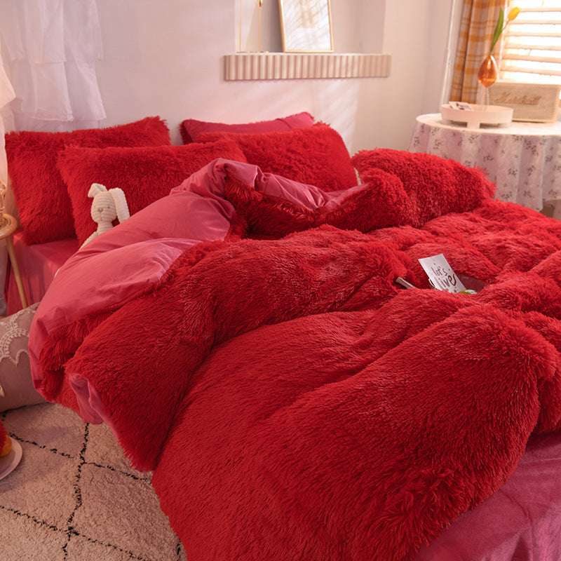 Luxurious Mink Velvet and  Crystal Velvet Four-Piece Bedding Set – Personalized Fashion Style