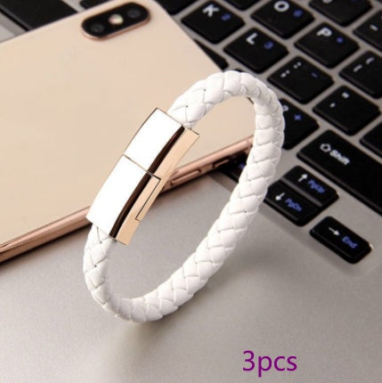 Stylish Braided Leather USB Data Cable Bracelet – Versatile Charging Accessory