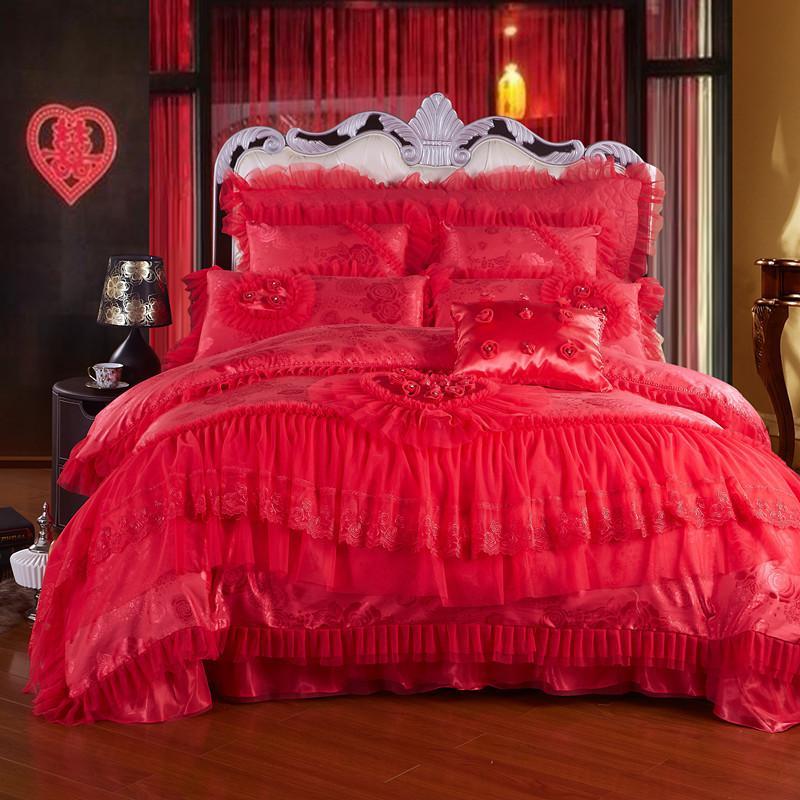 Wedding Four-Piece Lace Bedding Set | Cotton Satin Wedding Quilt Bedding